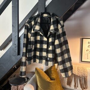 ASOS Curve / Wednesday’s Girl Plus Size fuzzy teddy fleece plaid cropped jacket